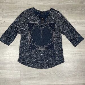 Lucky Brand 1X 3/4 Sleeve Shirt Top NWT Blue